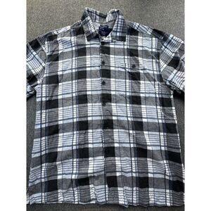 Trust Shirt Men's 3X‎ Black White Blue Plaid Button Down Short Sleeve Linen